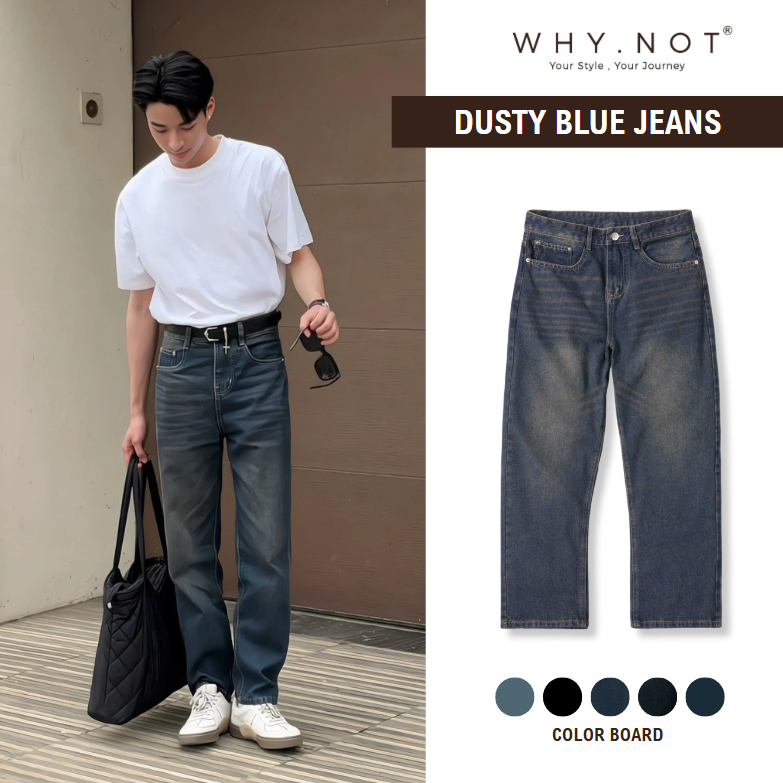 [HEN NGUYEN QUNH CHAU X WHY.NOT] กางเกงยีนส์ผู้ชาย WHY.NOT DUSTY BLUE JEAN ขาตรงสีน้ําเงินเข้ม