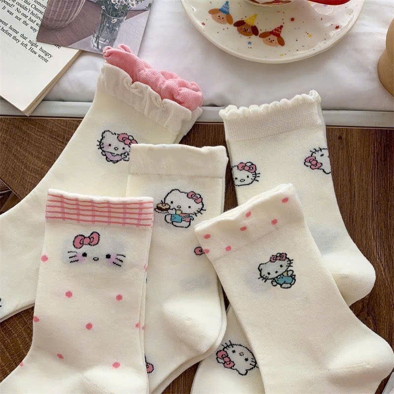 ชุดถุงเท้าสีครีมคิตตี้ 10 คู่ น่ารักคอปกสูง ผ้าฝ้ายยืด 4 ทาง รุ่นใหม่ - azstore247