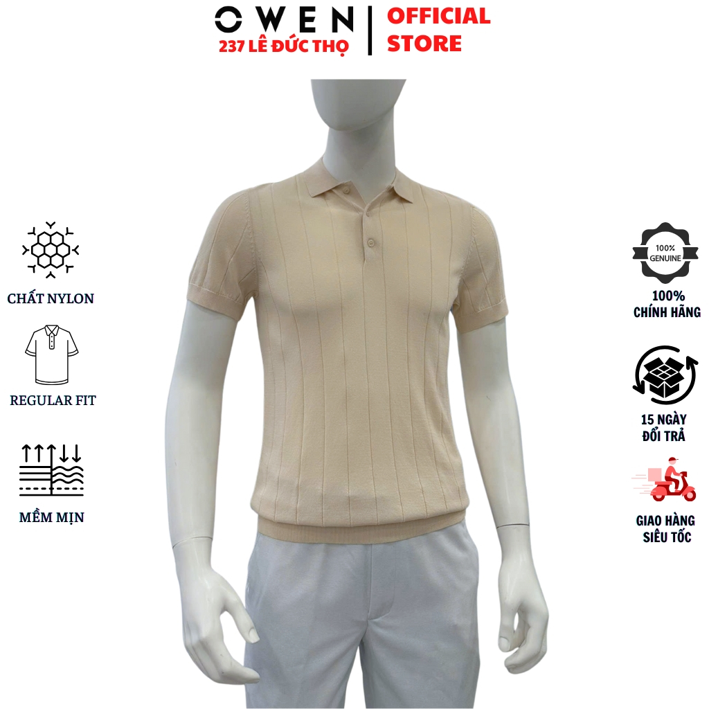 OWEN ALP เสื้อโปโลผ้าวูลผู้ชายคอปก251292Nแขนสั้นสีเบจอ่อนนุ่มผ้าไนลอนคุณภาพสูงออกแบบร่างกายอ่อนเยาว์