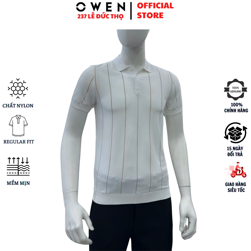 OWEN ALP เสื้อโปโลผ้าวูลผู้ชายคอปก251307N ผ้าไนลอนนิ่มลายทางสีขาวแขนสั้น,เสื้อยืดเข้ารูปอ่อนเยาว์คุณ