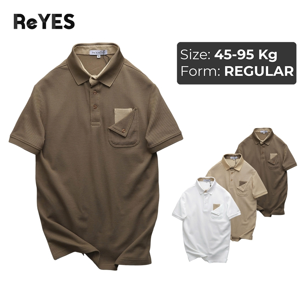 รีเยส rsp052เสื้อยืดออฟฟิศผู้ชายคอปกโปโลแขนสั้นผ้าจระเข้สุดเท่เรียบหรูไซส์ใหญ่