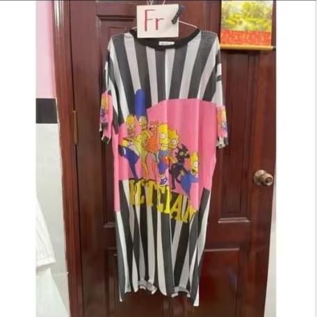 Simson tly ชุดเดรสลายการ์ตูนสีดําและสีขาว