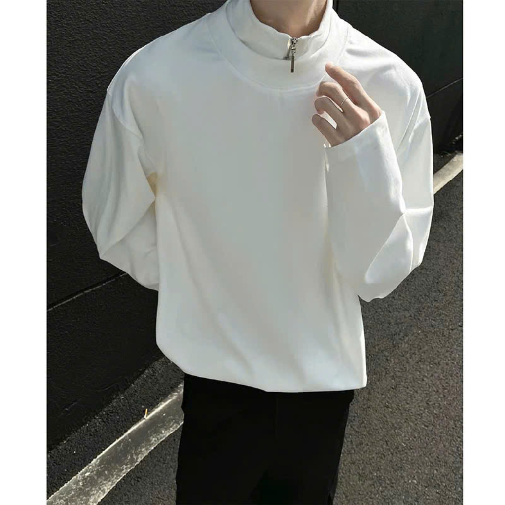 (ใหม่)เสื้อยืดซิปคอปกสูง อันยอง – แบบหลวมสําหรับผู้ชายและผู้หญิงผ้าฟลีซเนื้อนุ่มสไตล์เกาหลี หนึ่ง503