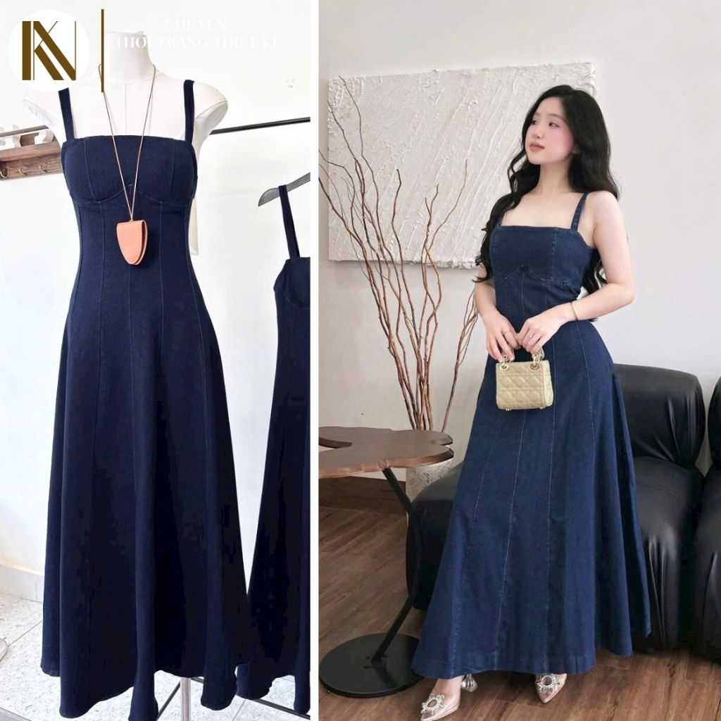 N57_ 2-Strap JEAN MIDI DRESS
