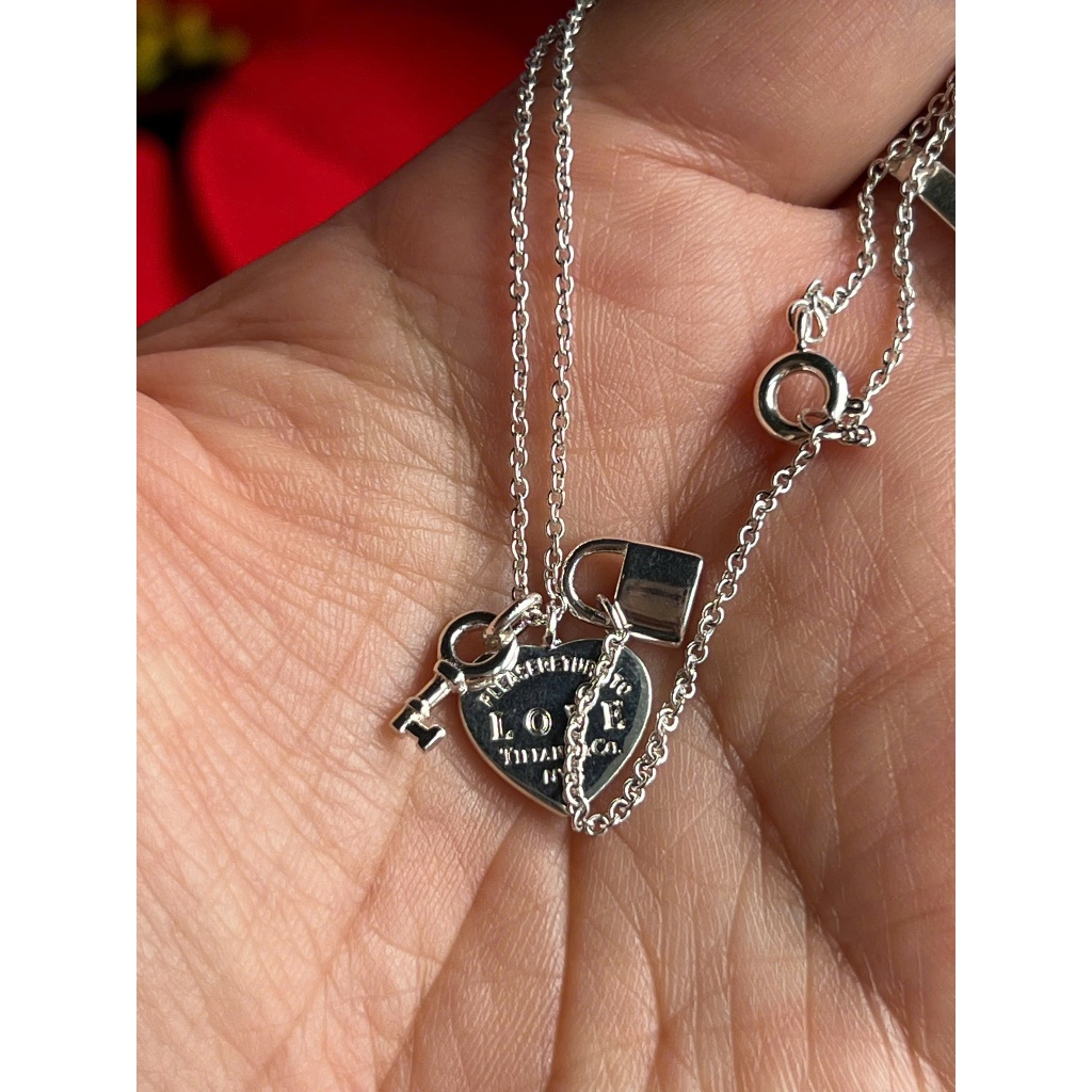 สร้อยคอแฟชั่น Hieutiffany&Co สลักด้วย Ag925 แต่ไม่เงิน ขายในราคาแฟชั่น แบรนด์ 45 ซม. ล็อครูปหัวใจ สิ