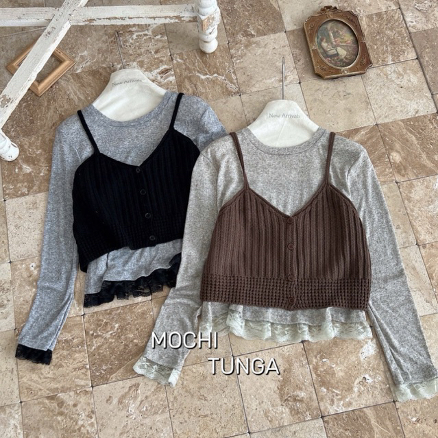 SET OF LACE BEAR PAPER เสื้อยืดพร้อม VAGE 2-STRING SWEATERS QC MS21185
