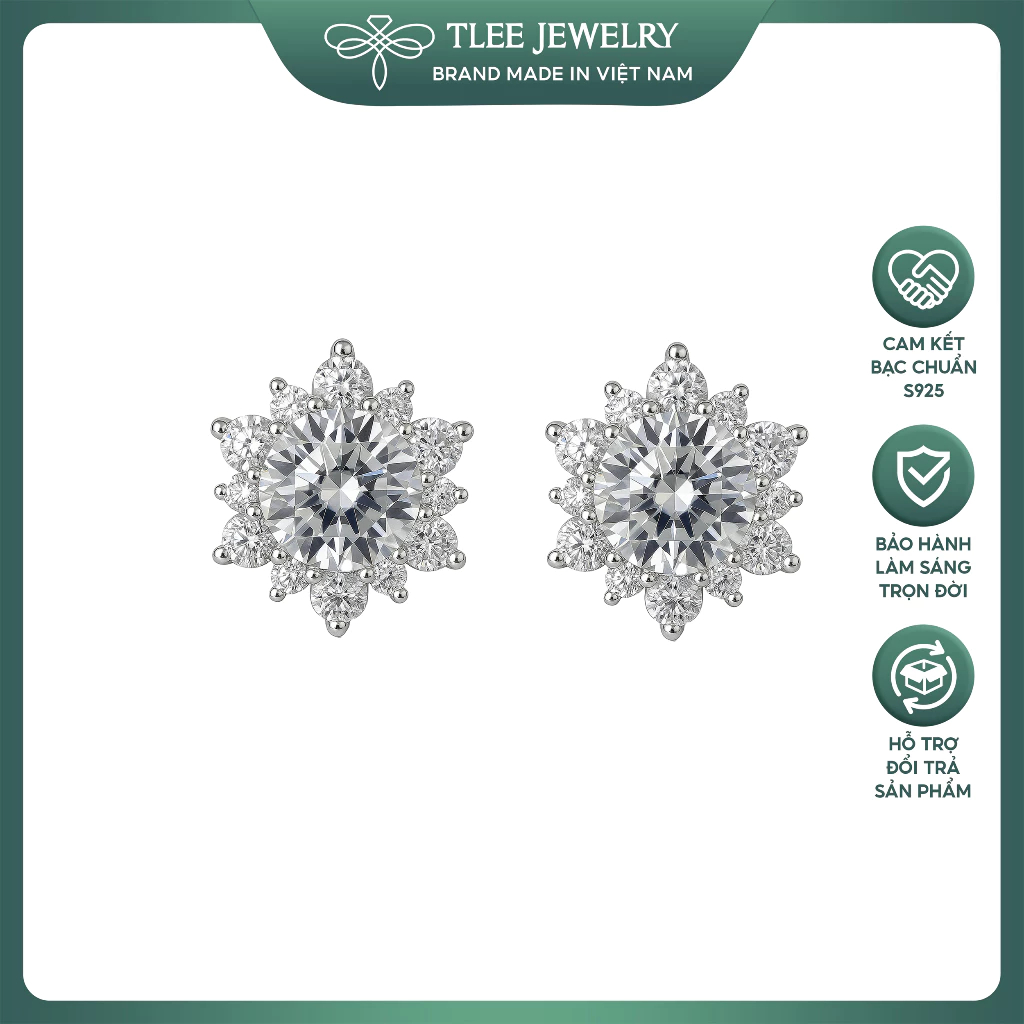 [Painn] ต่างหูบัวหิมะเงินสําหรับผู้หญิงหินประกาย B0383