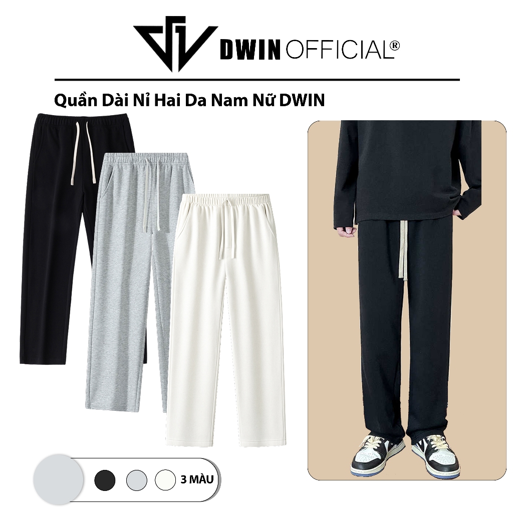 กางเกงทรงหลวมสําหรับผู้ชายและผู้หญิง DWIN ทําจากกางเกงติดตามผ้าสักหลาดขาตรง unisex แบรนด์ท้องถิ่น