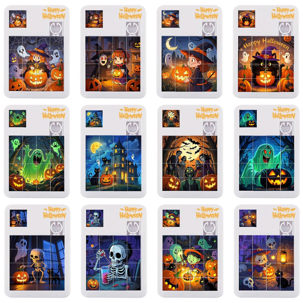 COMBO 3 ชิ้น MAZE PUZZLE ของเล่น 16 SQUARES สไตล์ HALLOWEEN, สามารถ BE ATTACHED TO KEYCHAIN, DECORAT