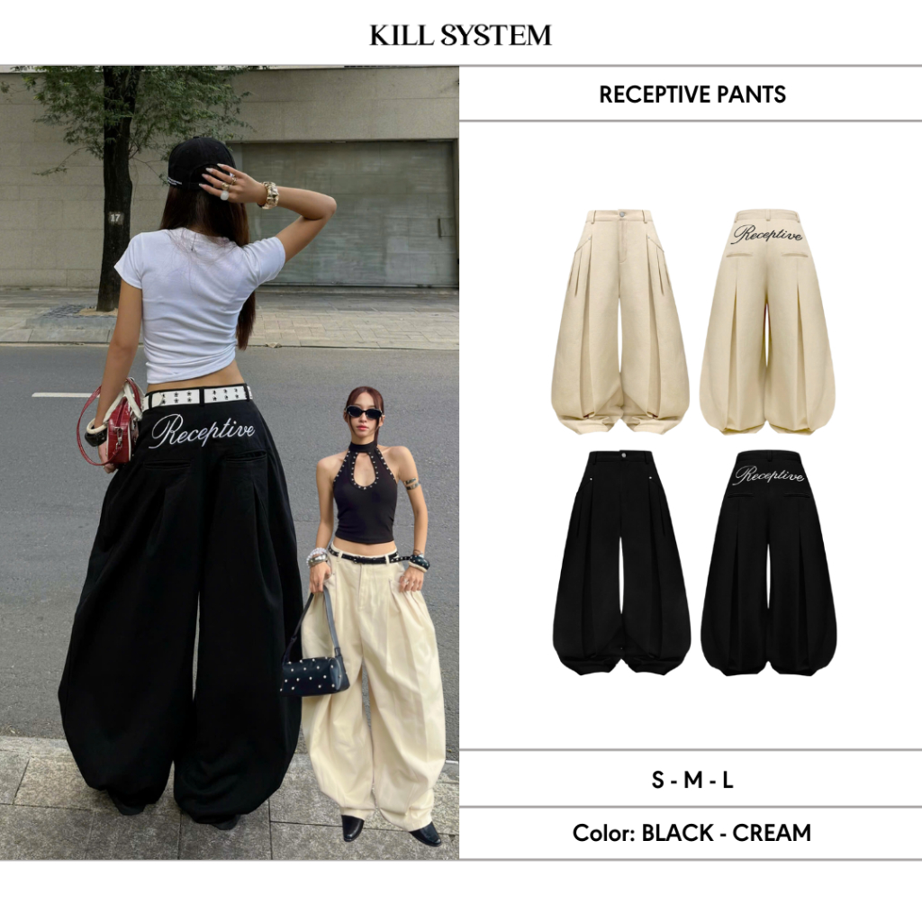 กางเกงสีกากีขากว้างโค้ง RECEPTIVE - KILL SYSTEM
