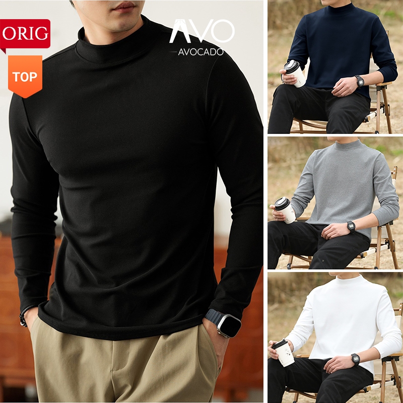 Avocado Winter Mens and Womens Thermal Jacket Mens Fleece-Lined เสื้อยืดแขนยาวคอสูงช่วยให้ร่างกายอบอ