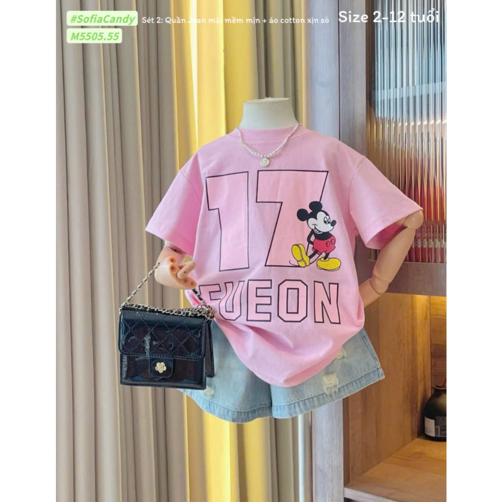 Sofia Candy ชุดกางเกงยีนส์เด็กผู้หญิงสีชมพู Mickey M5505 2 ถึง 10 ปี Be Thul shop