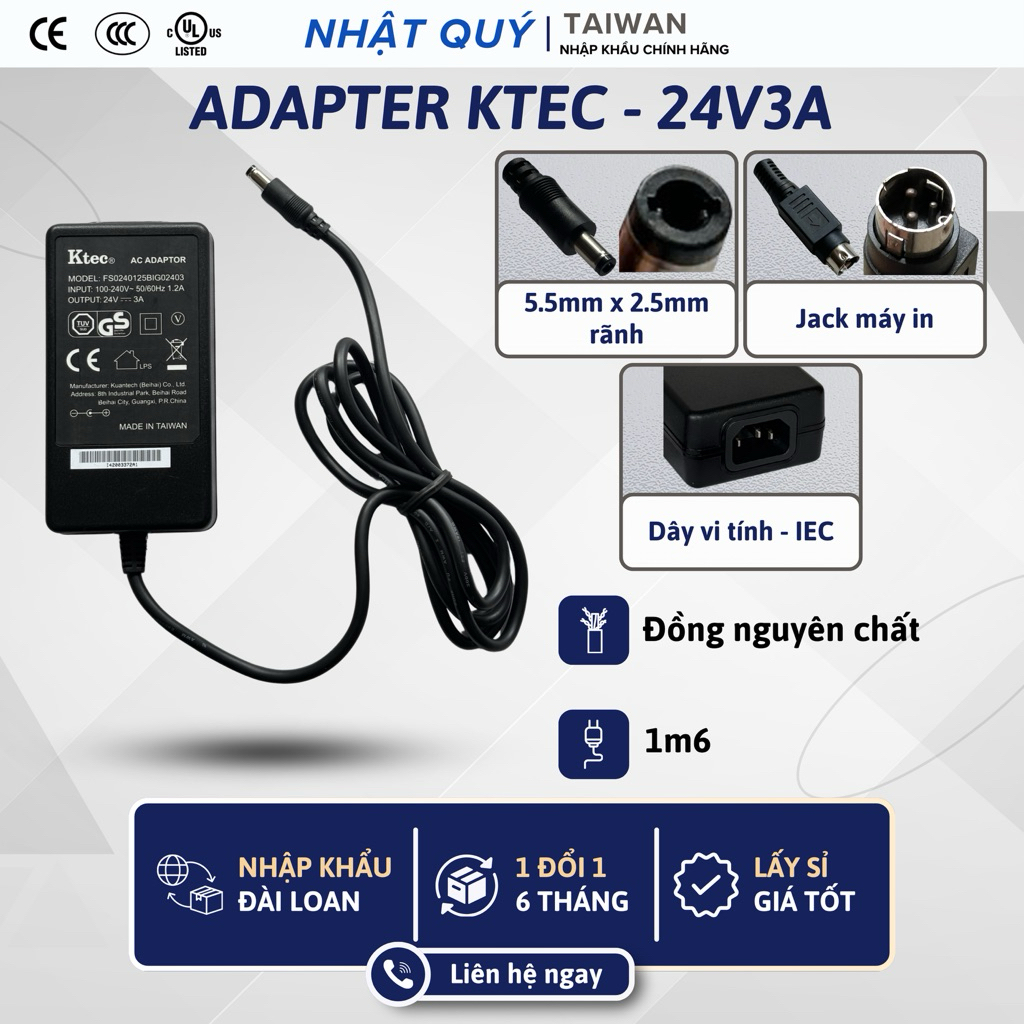 อะแดปเตอร์แปลงไฟ 24v3a KTEC - Jack 5.5mm x 2.1mm (ตะกั่ว) - เครื่องชาร์จ 24v 3a สําหรับ mini cnc, เค