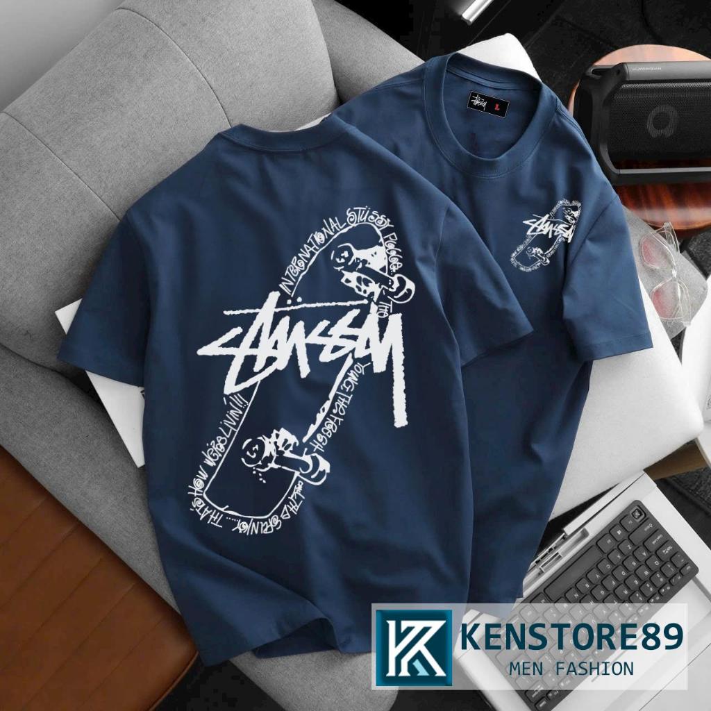 STUSS ผู้ชายและผู้หญิงรอบคอสเก็ตบอร์ดเสื้อยืด Unisex แขนสั้นผ้าฝ้ายบุคลิกภาพ Bigsize KENSTORE89 ATK1