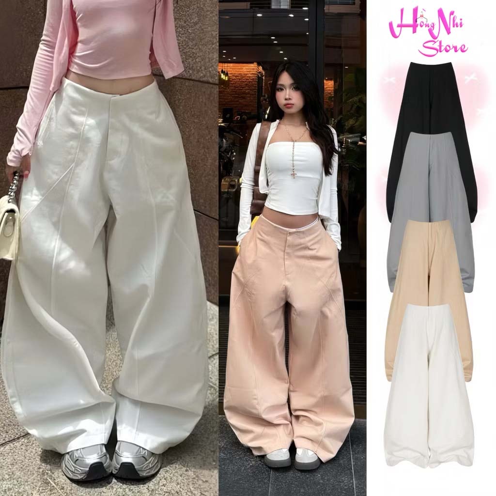 กางเกงสีกากีโค้งยาว หลวม ด้านหลังยางยืดสบาย - MM Hong Nhi Store