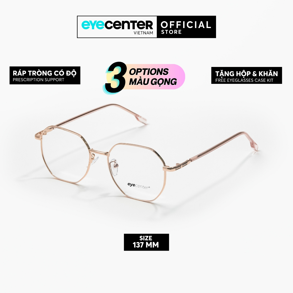 กรอบแว่นตาของแท้สําหรับผู้ชายและผู้หญิง EYECENTER B224S นําเข้าพลาสติกและโลหะโดย Eye Center Vietnam