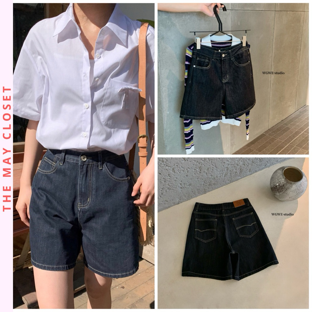 [TheMay - WGWE] WGWE 7437 กางเกงยีนส์ Goofy กางเกงยีนส์ขากว้างเอวสูงผู้หญิงสี Charcoal Blue WG.WE