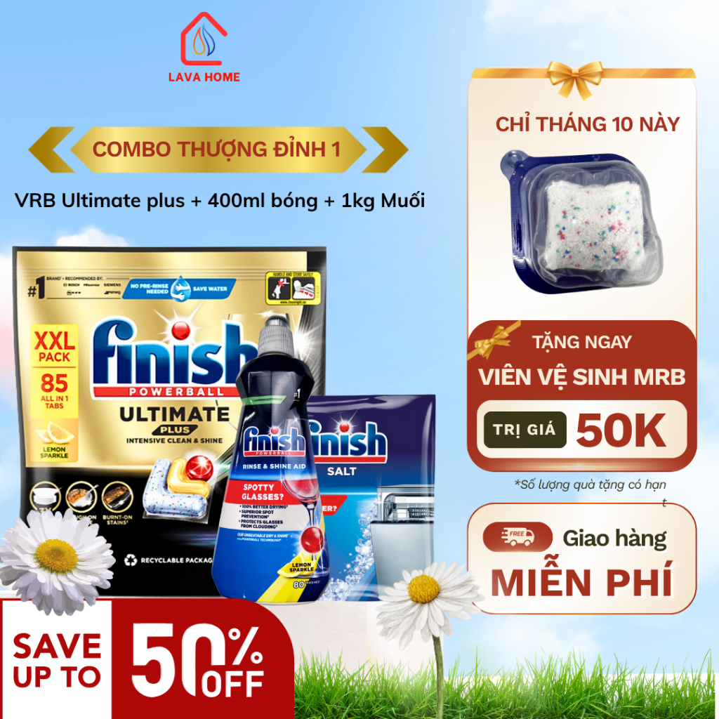 Combo Finish ULtimate All In 1 Plus น้ํายาล้างจาน 85 เม็ด + เกลือ + ยาขัด | เม็ดทําความสะอาด นาย ฟรี