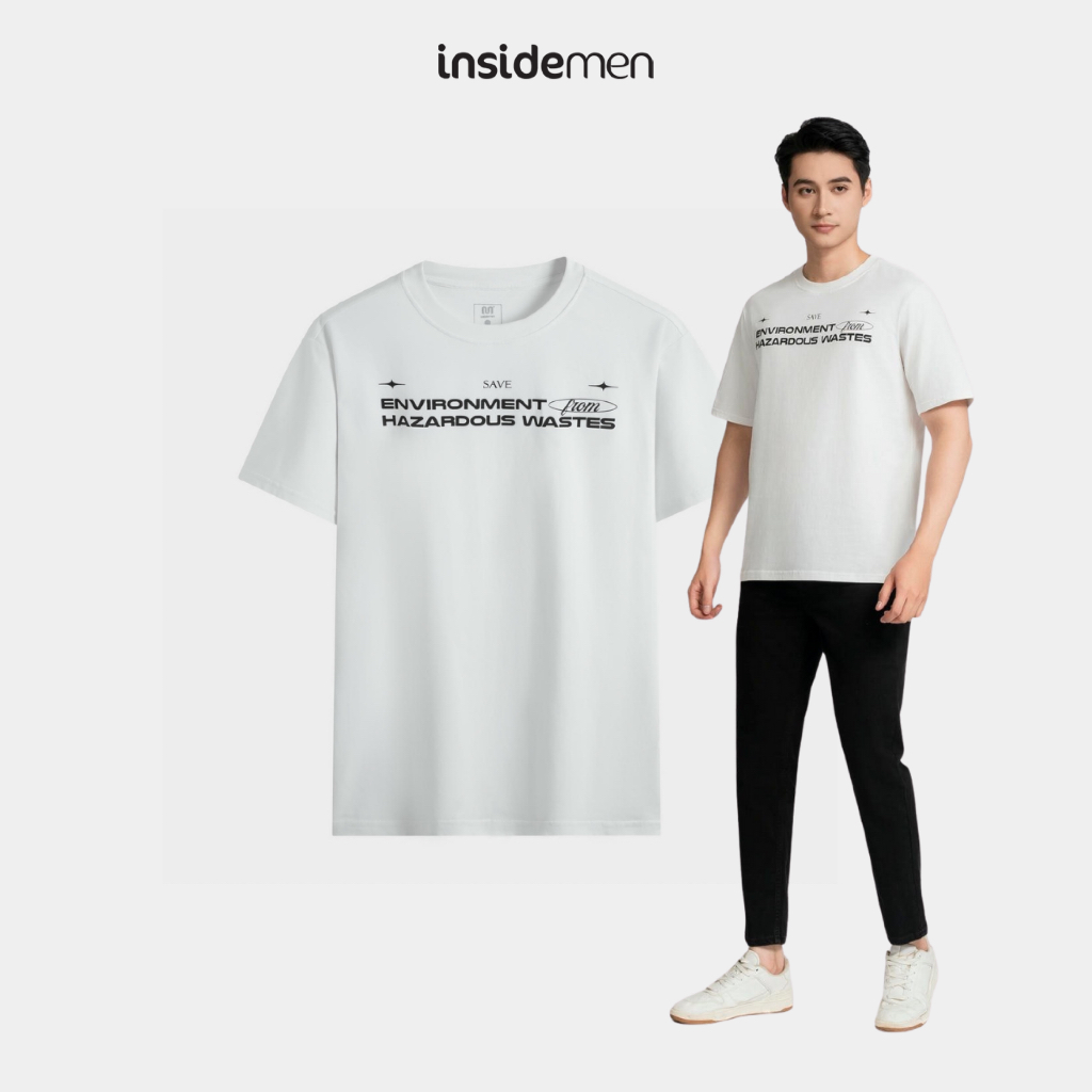 INSIDEMEN เสื้อยืดผู้ชายแขนสั้นคอกลมลําลองหลวมสบาย ITS023AZ