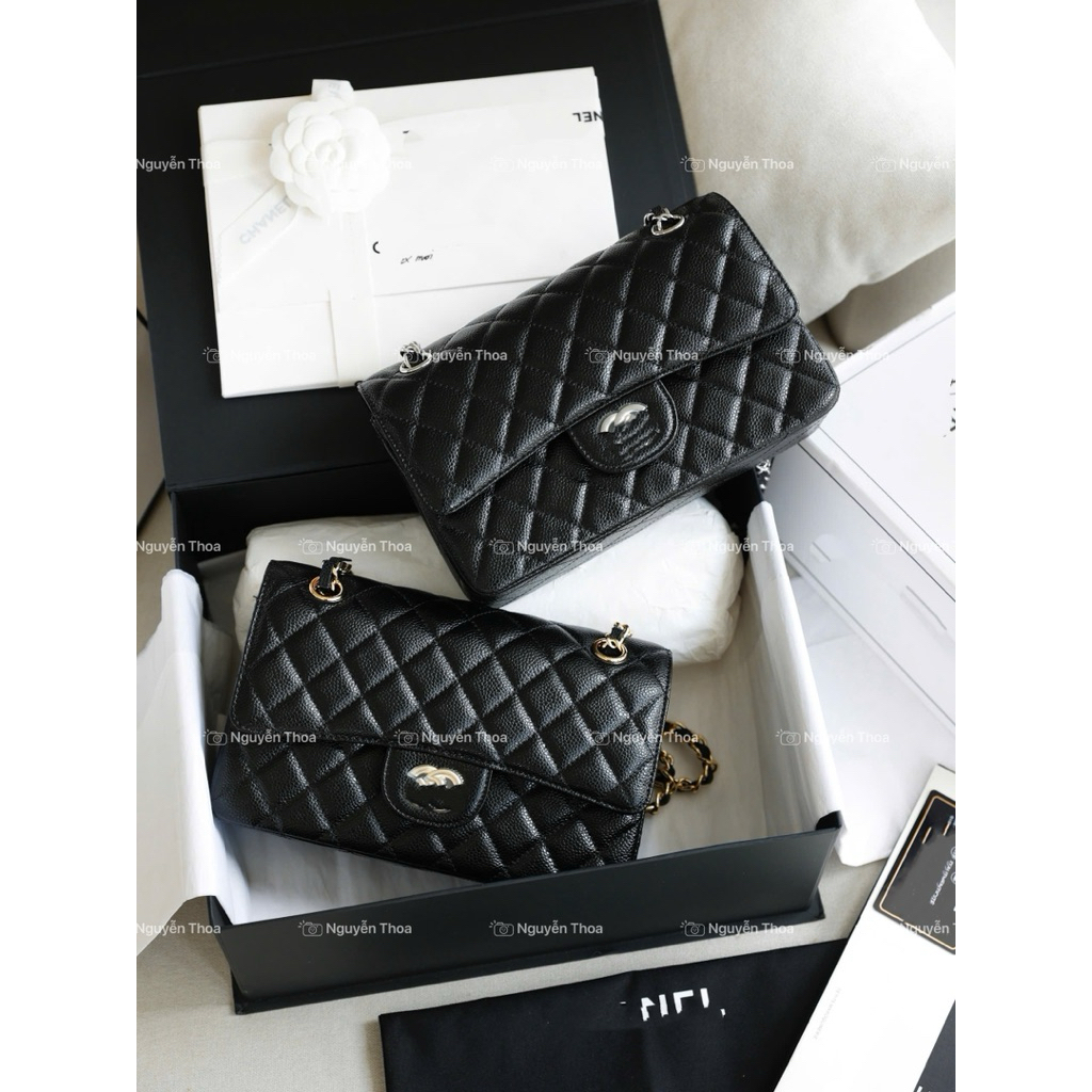 กระเป๋าคลาสสิค sz23cm หนังเกรน 2 สีพร้อมหัวเข็มขัด vip