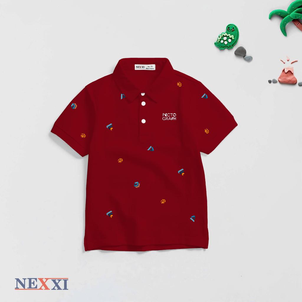 เสื้อโปโลแขนสั้นเด็กชาย Nexxi เสื้อคอปกเปิดลงผ้าจระเข้ลาย Picto ขนาด 12kg-50kg