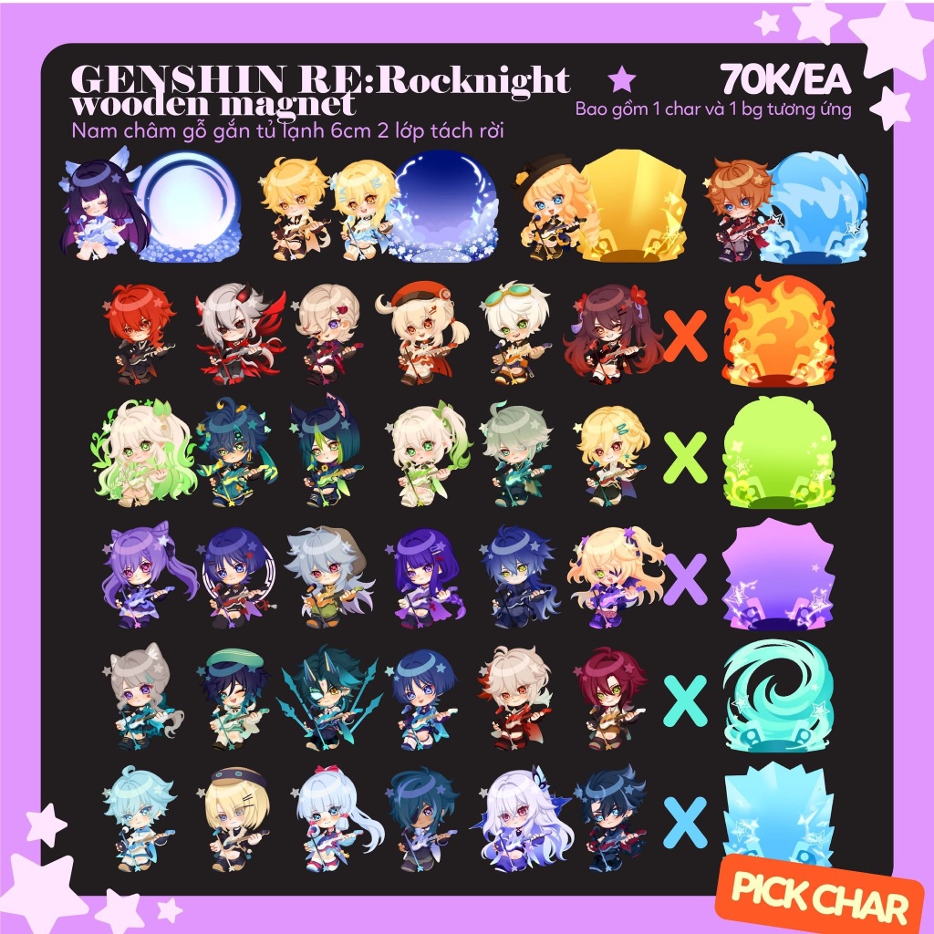 [AVAILABLE] PICK CHAR Genshin Impact แม่เหล็กติดตู้เย็นไม้ - ดึงดูดพื้นผิวกระจก 2 ชั้น RE: Rocknight 6cm