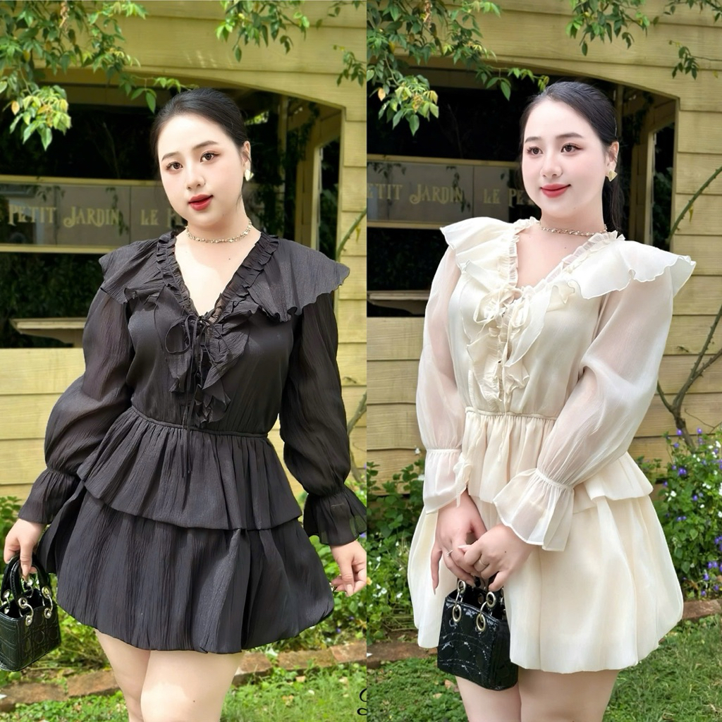 ชุดเดรสไซส์ใหญ่ 50-90KG พร้อมกางเกงกันรอยแบบถอดได้สุดหรู ทรงแฮ็ค คอนซีลเลอร์ - D256 -U Xinh Store (ผ