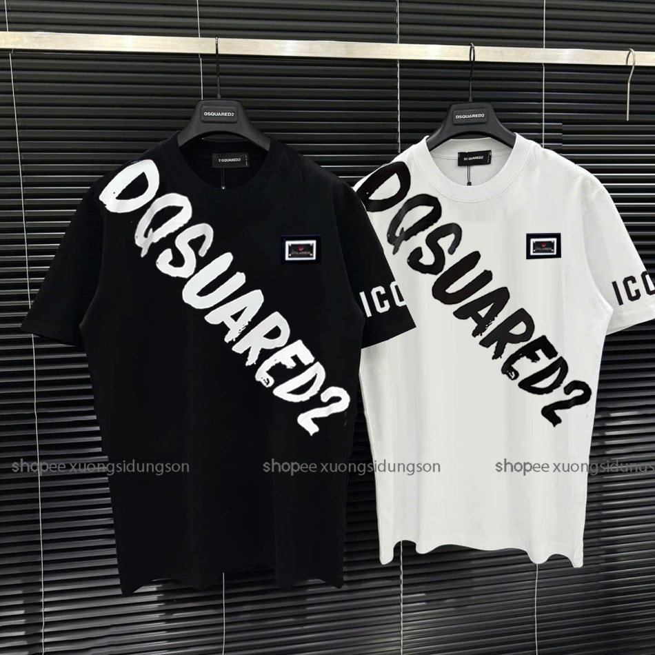 เสื้อยืด Dsq คอกลมแนวทแยงใหญ่และแขนสั้น เสื้อยืด dsq อย่างดี โลโก้ไขว้ โลโก้ dsq นูนมาตรฐาน