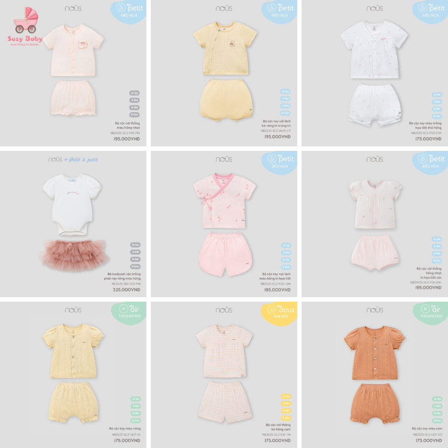 (รุ่นใหม่) Nous Nous Off-the-Shoulder, Straight-Button Clothes Set for Baby Girls - Material Nu Peti