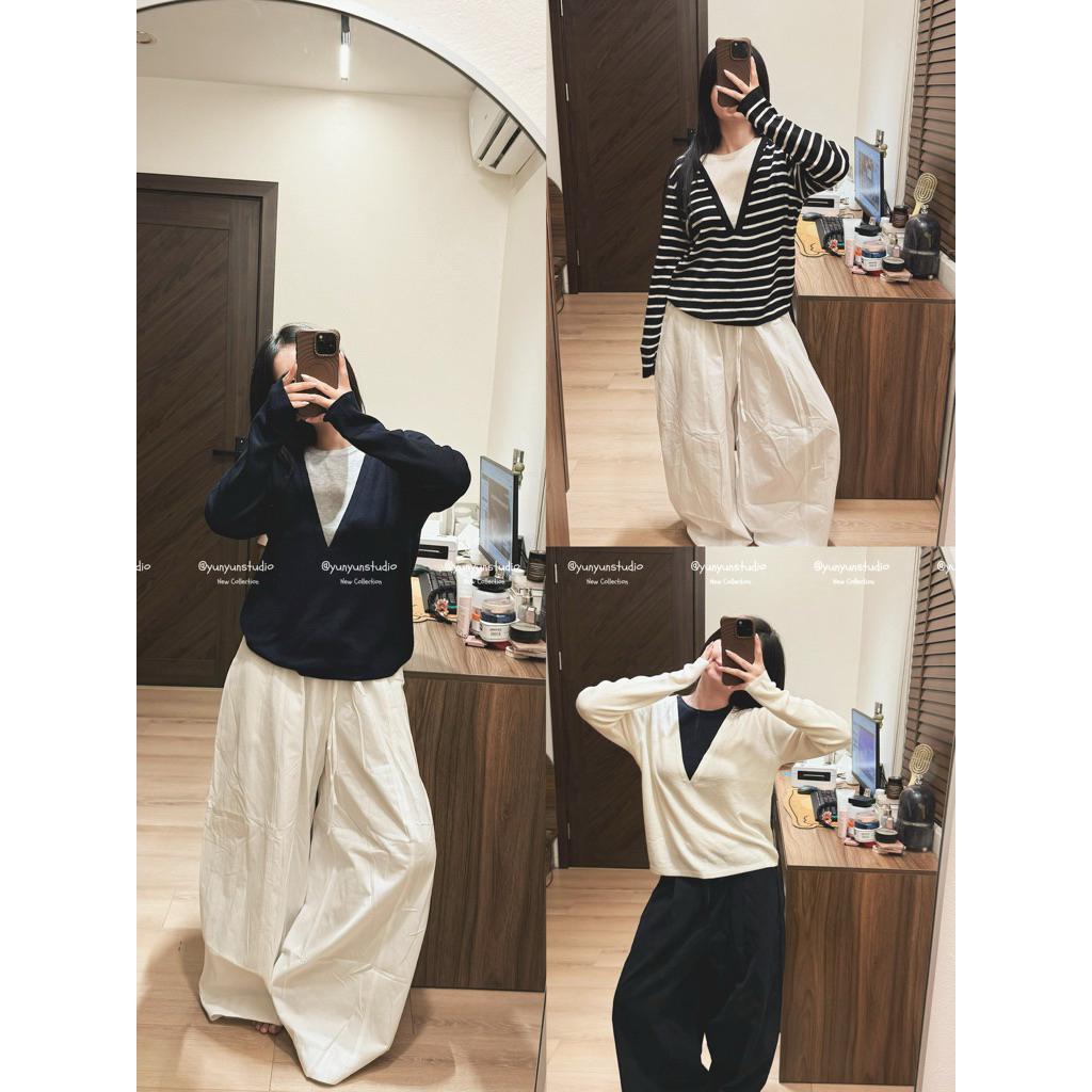 Yunyunstudios 2-LAYER LAYER V-NECKLACE SWEATSHIRT (ขนสัตว์บาง)