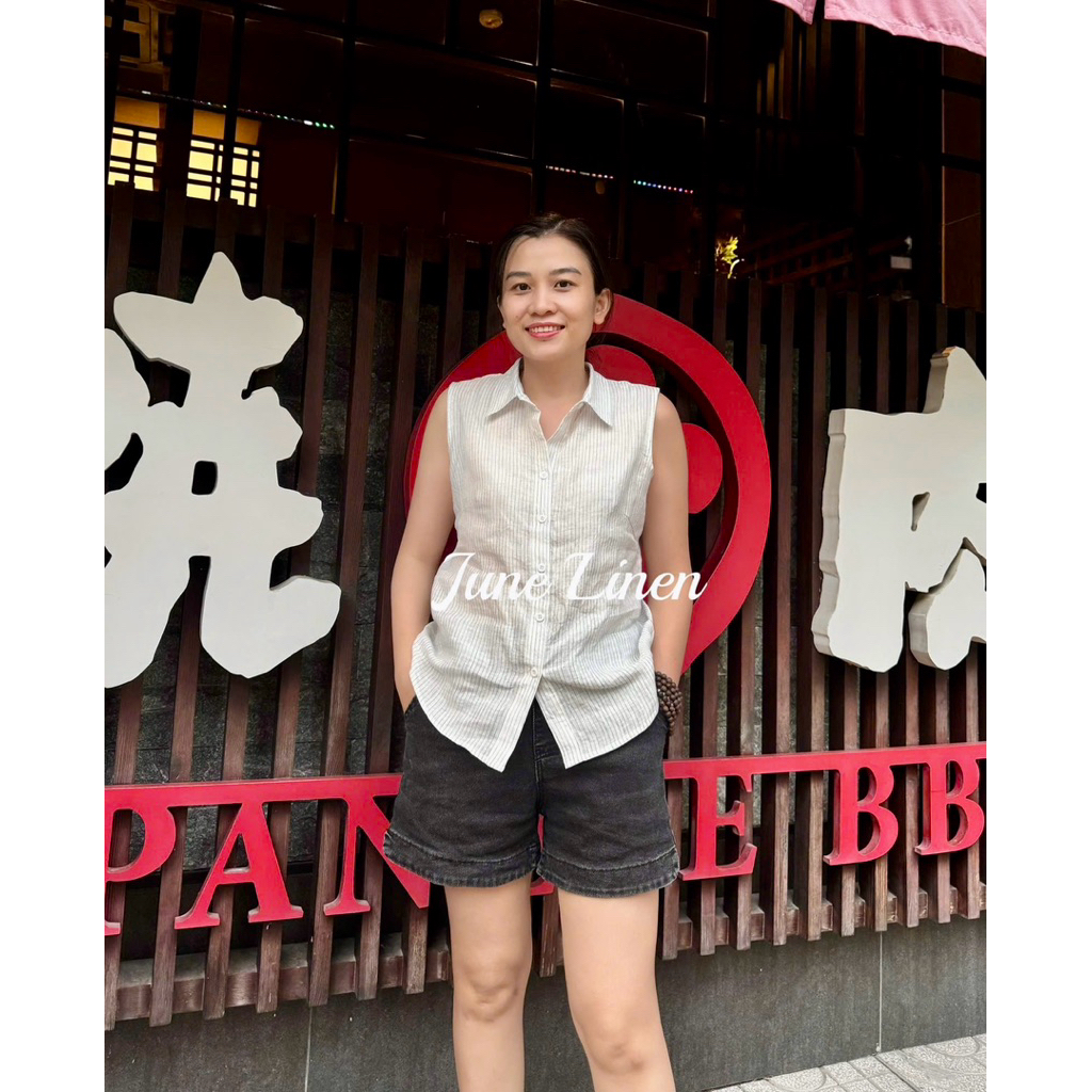 [JUNE LINEN] A19- เสื้อแขนกุดผู้หญิงลินินพรีเมียม ผ้าลินิน100%.