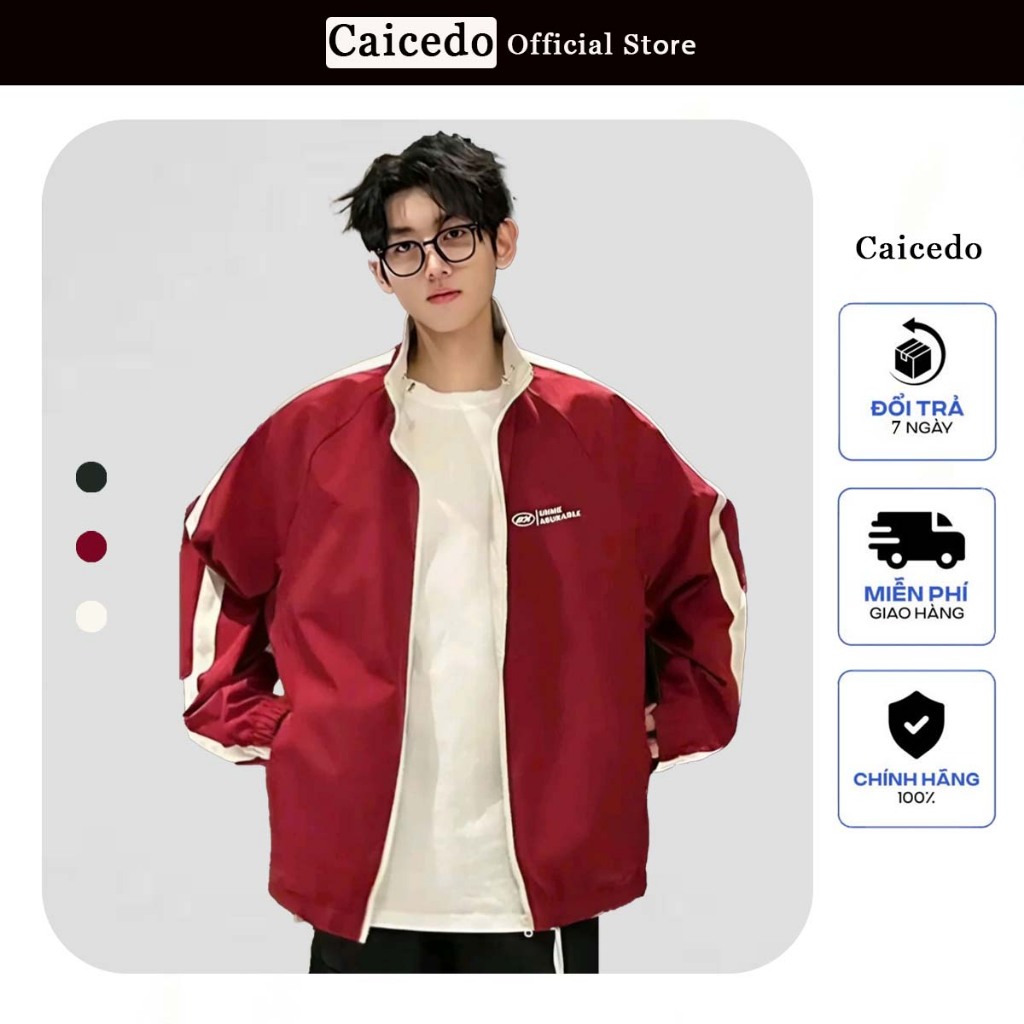 Caicedo เสื้อกันลมสองด้านสําหรับผู้ชายและผู้หญิงคอปกสูงกันน้ํา 3 สีสไตล์อ่อนเยาว์ A2M