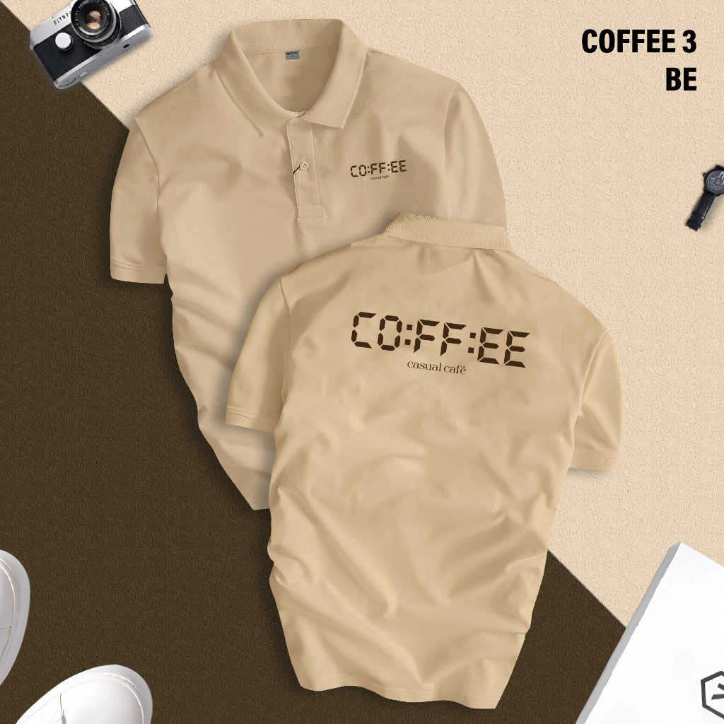 Basic COFFEE เสื้อยืดโปโลผู้ชายคอปกเปิด หรูหราหรูหรา หนังจระเข้ CVC