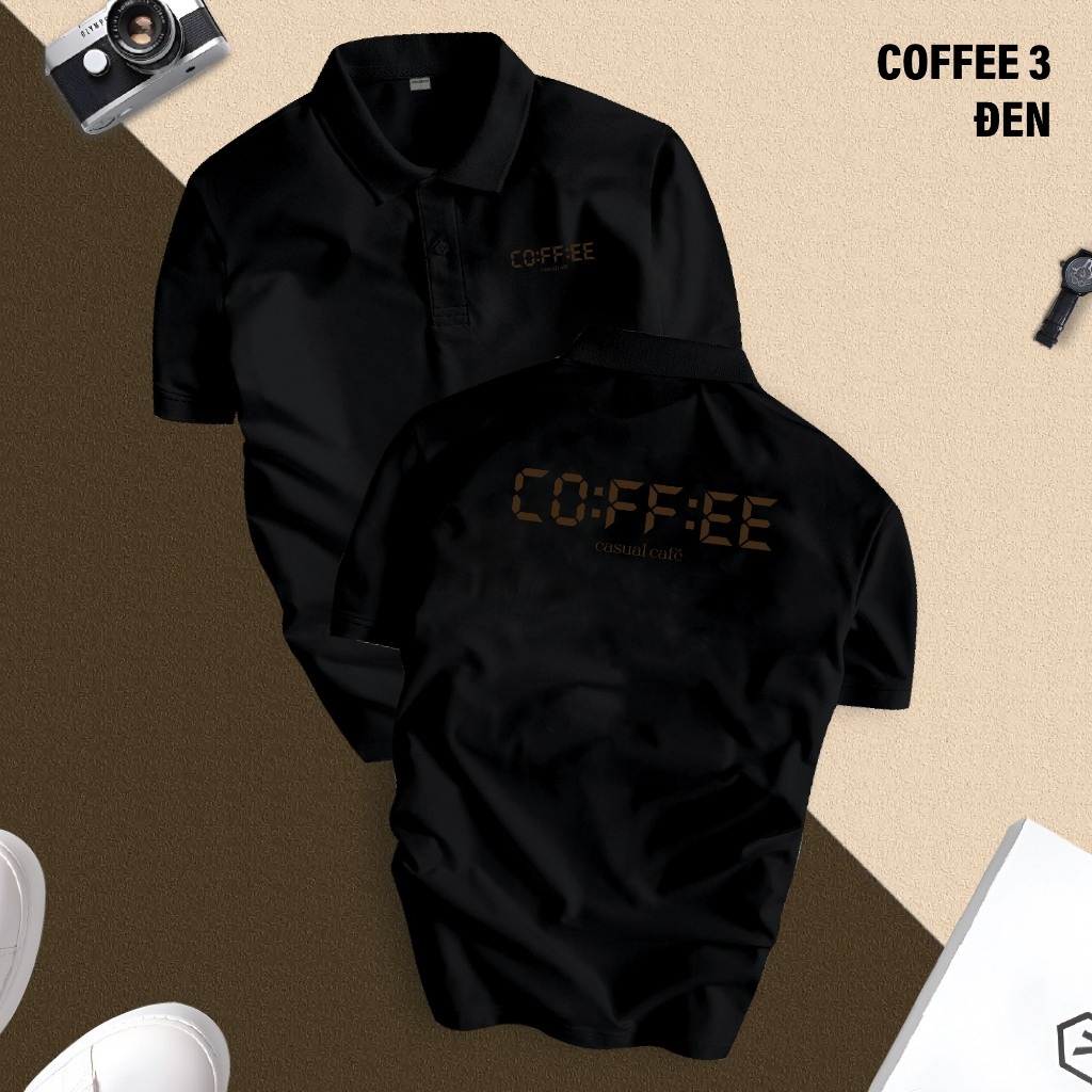 Basic COFFEE เสื้อยืดโปโลผู้ชายคอปกเปิด หรูหราหรูหรา หนังจระเข้ CVC