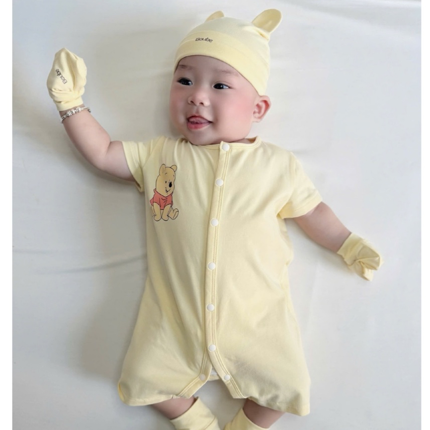 ชุดบอดี้สูทปุ่มตรงสีเหลืองสําหรับเด็กทารกทารกแรกเกิด เด็กผู้ชาย เด็กผู้หญิง โบube ผ้าคอตตอน
