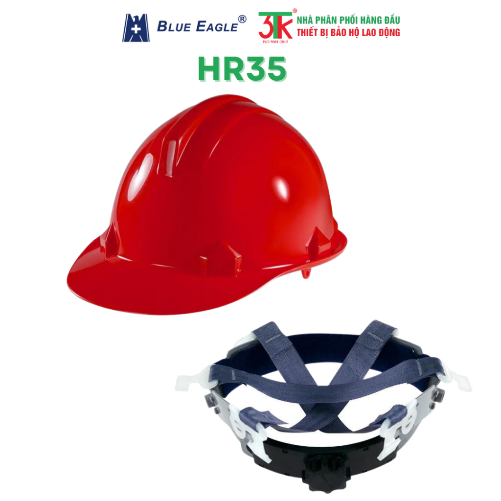 หมวกกันน็อคแรงงาน HR35 – เปลือก HDPE, สายรัดคางมาตรฐาน EU, ระบบช่วงล่าง 6 จุด, พบกับ EN397