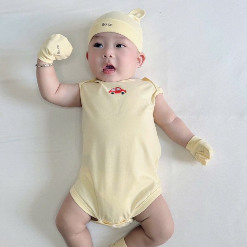 บอดี้ชิป ชุดจั๊มสูททรงสามเหลี่ยมสามรูสีเหลืองสําหรับทารกแรกเกิดเด็กผู้ชายเด็กผู้หญิง โบube ผ้าคอตตอน