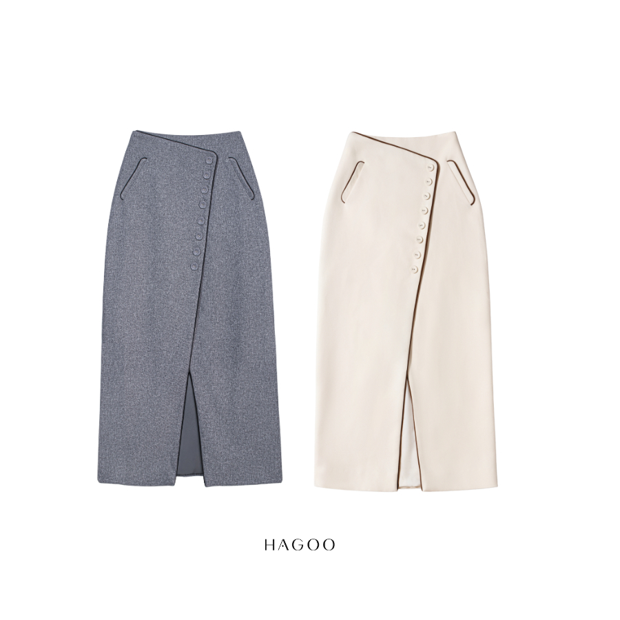 HAGOO กระโปรงทรงสอบ ชายเฉียง ดีไซน์สุภาพ สำหรับลุคทำงาน [CV711] ราคา ถูกที่สุด ดีลบีเคเค แกลเลอรีภาพที่ 2