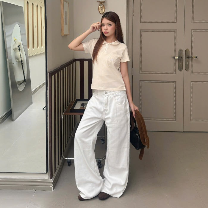 AB HOUSE - VER2 กางเกงยีนส์ขาตรงเบสิคสําหรับผู้ชายและผู้หญิง