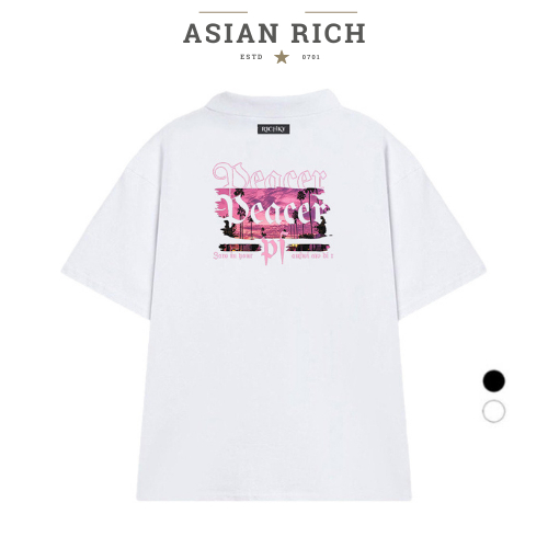 Asian Rich Premium Polo Collar Tee with Sunset Coconut Tree Pattern Pink Sunset Coconut Tree