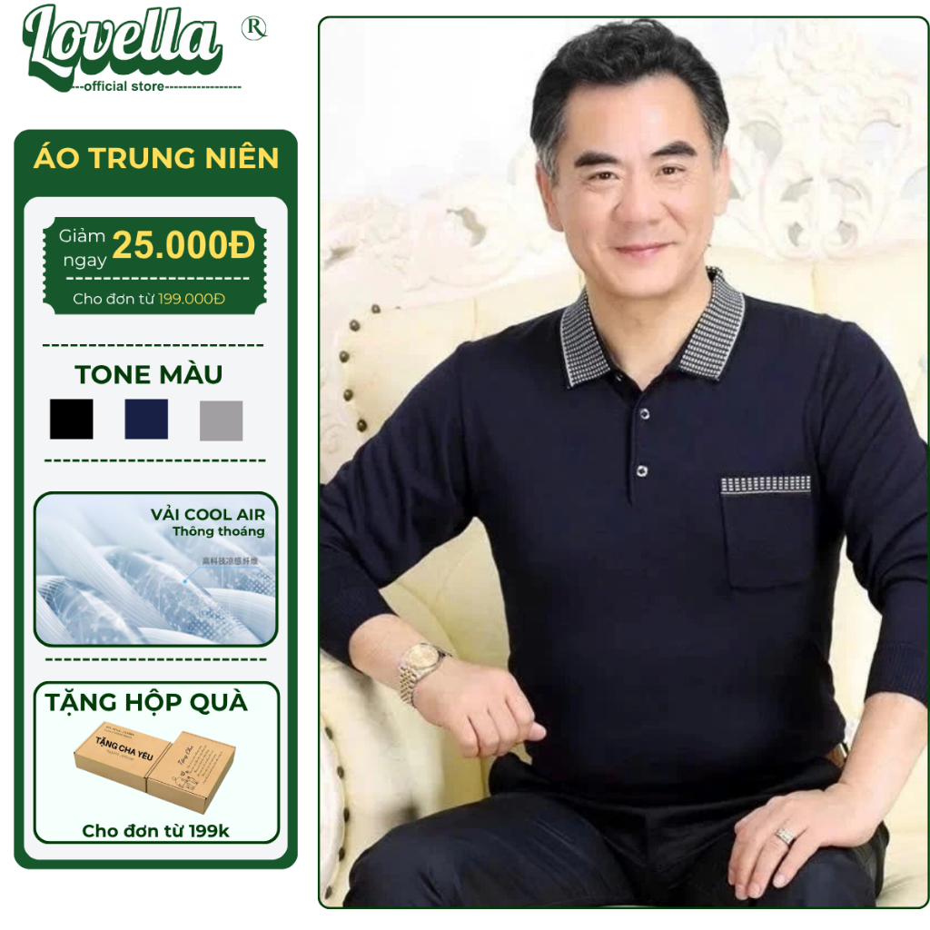 เสื้อยืดแขนยาวผู้ชายวัยกลางคนคอปกโปโลและชายเสื้อคุณภาพสูงหรูหราและสง่างามกลางฤดูใบไม้ร่วงฤดูหนาวเสื้