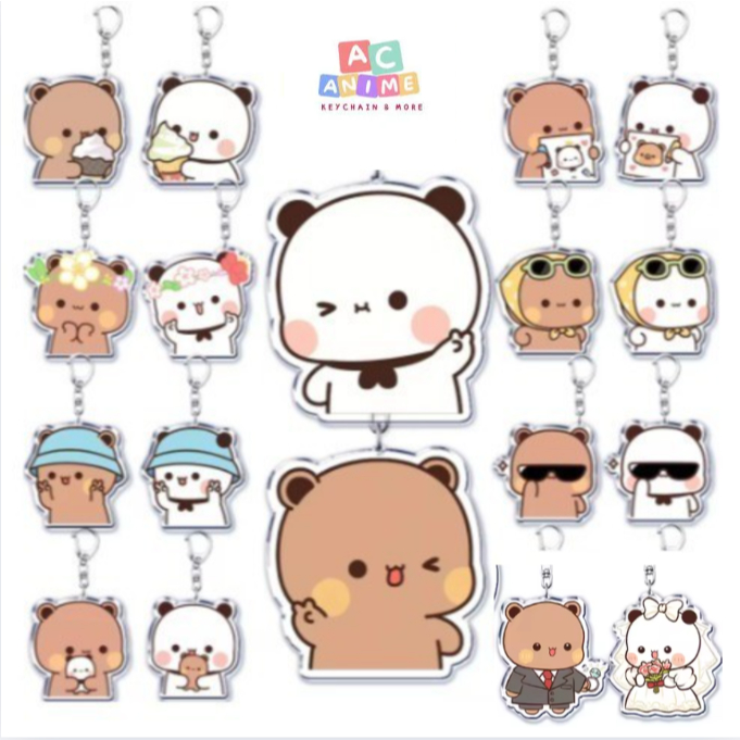 พวงกุญแจ Bubu Dudu - พวงกุญแจการ์ตูนสีขาวและสีเทา