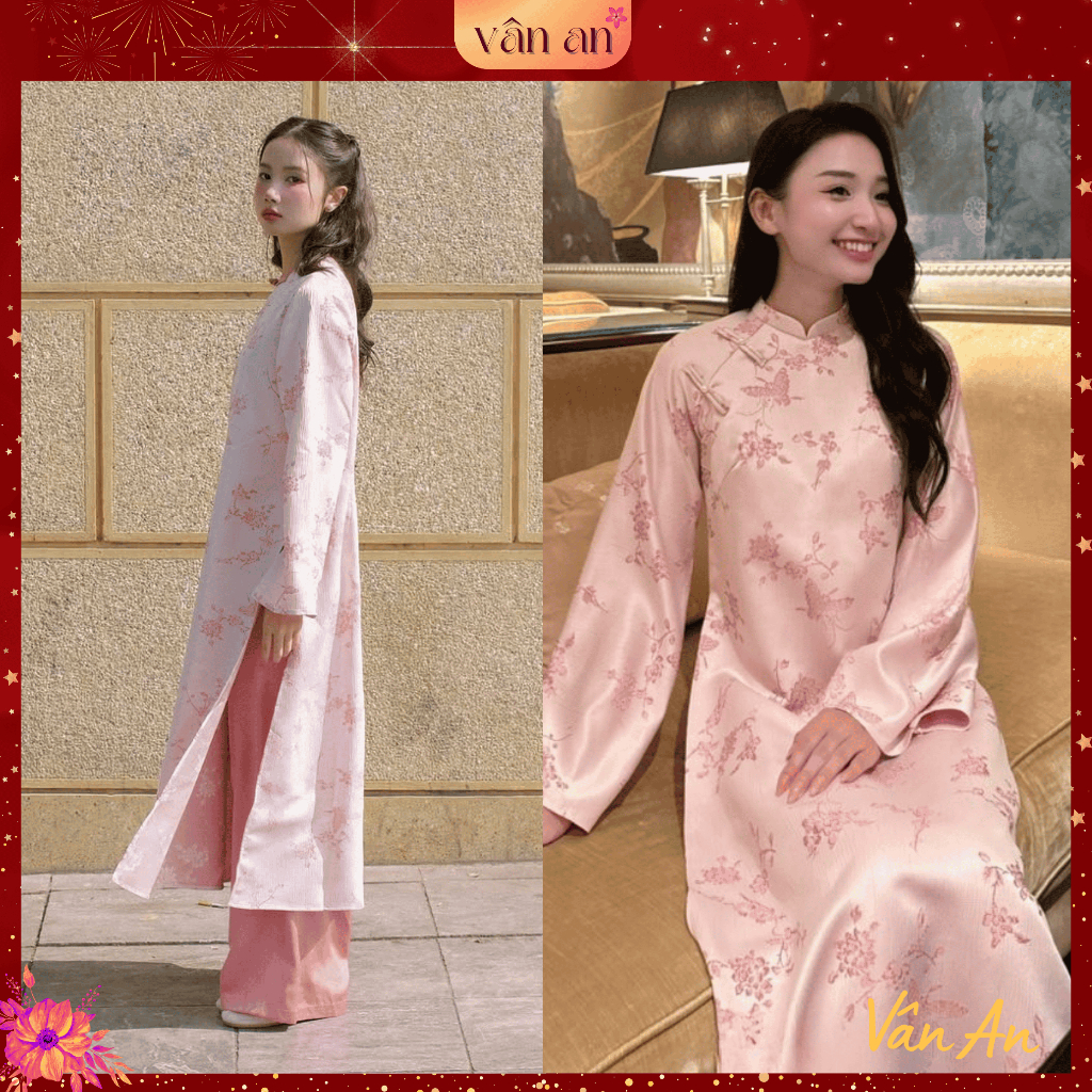 SA [VAN AN - READY STOCK] TUONG VAN Ao Dai - นวัตกรรม, ตรงสองชายเสื้อ - วัสดุโบรเคดดอกไม้ปัก - (พร้อ