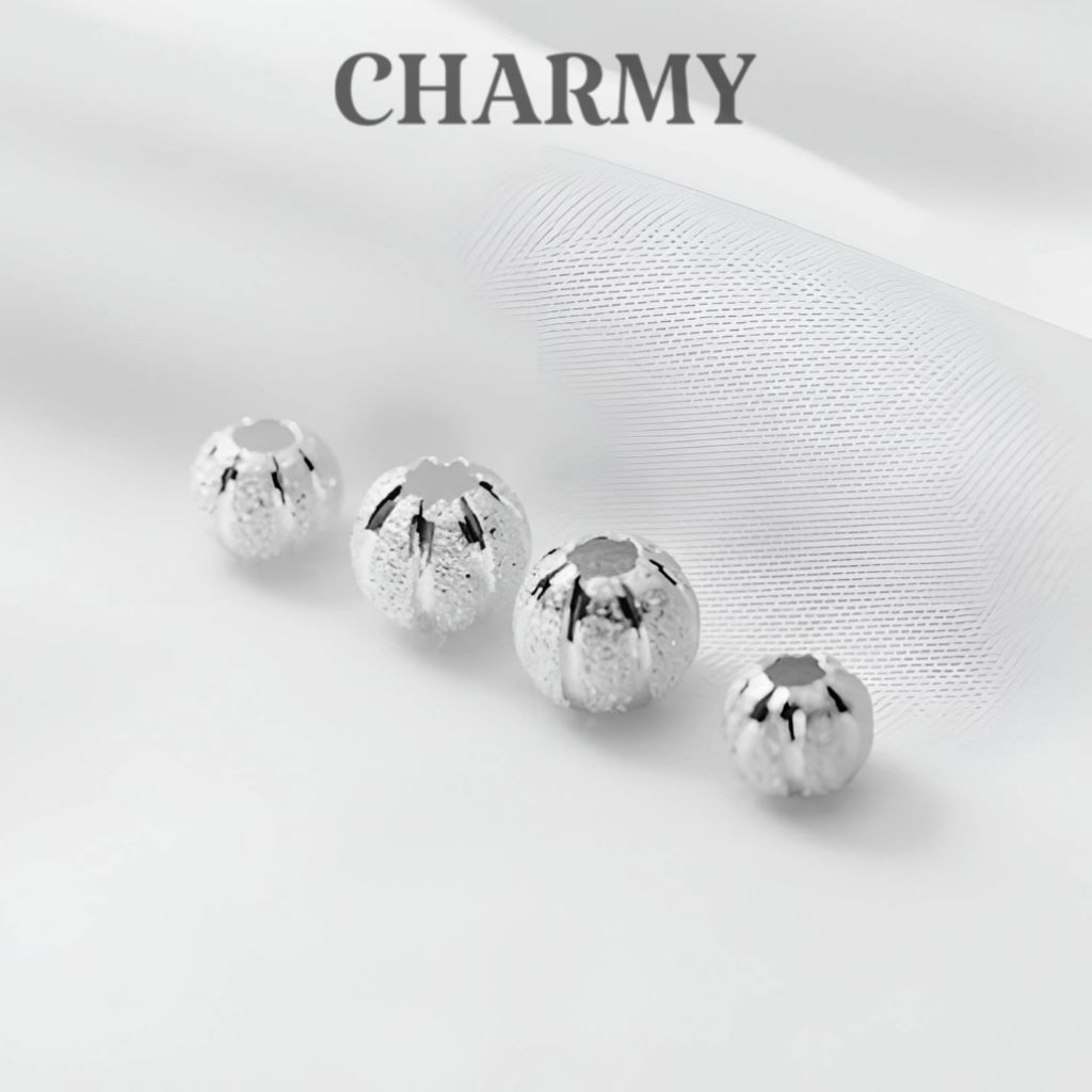 CBA301 ลูกบอลตัดและแกะสลัก Charm เงินแท้ 925 - ลูกบอลทรายฟักทอง สร้อยข้อมือ DIY และเครื่องประดับสร้อ