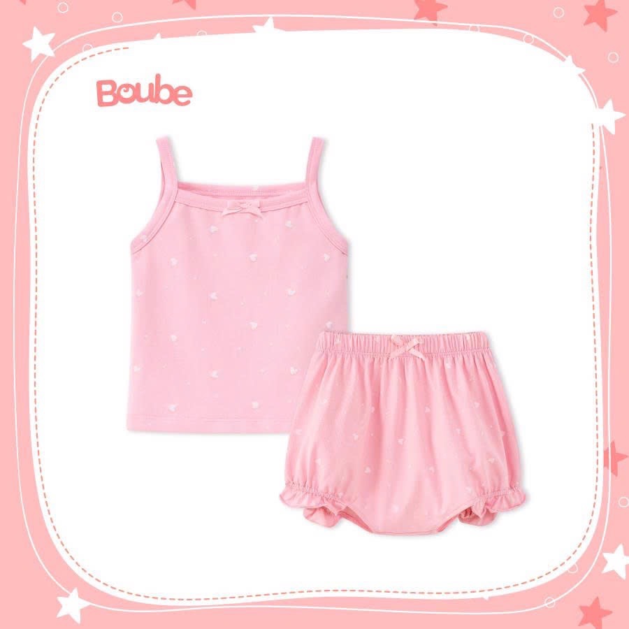 โบube ชุดเสื้อกล้ามกางเกงระบายลายเด็กผู้หญิง ผ้าคอตตอนธรรมชาติสุดเท่ - ขนาด 0 ถึง 12 เดือน