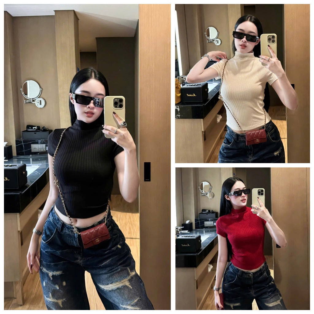 UMEE STORE QCCC AL0673 25636 3p เสื้อสเวตเตอร์แขนกุดบางคอปก