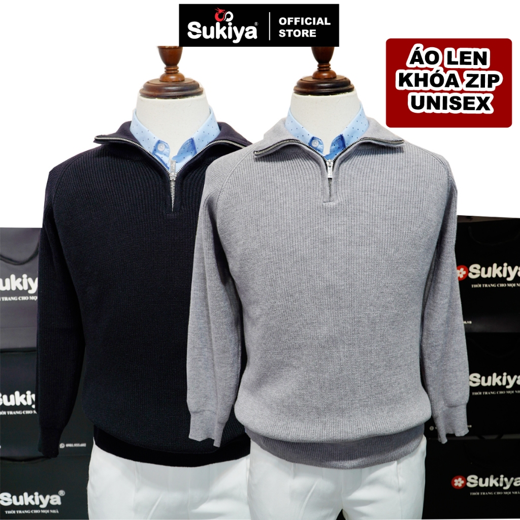 SUKIYA Form เสื้อสเวตเตอร์คอปกซิปสไตล์เกาหลีสําหรับผู้ชายและผู้หญิง AL114