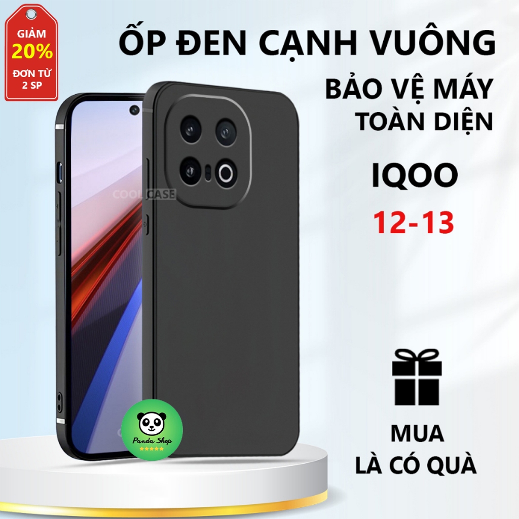 Vivo IQoo 12 /IQoo 13 เคส TPU สีดําขอบเหลี่ยม, การป้องกันอุปกรณ์ที่ครอบคลุม - Panda