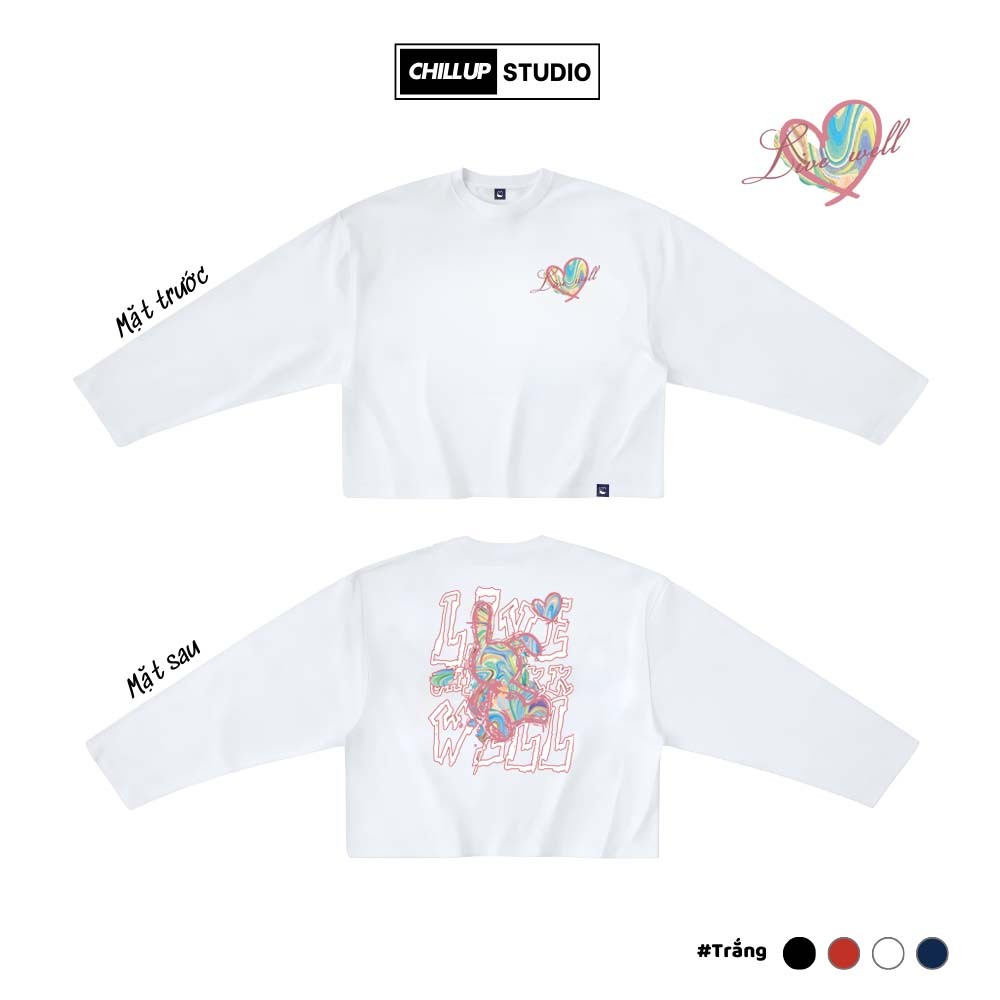 Boxy เสื้อยืดคอกลมแขนยาว Heartbeat Mood พิมพ์โดย CHILLUP STUDIO BST246 4-Way ผ้าฝ้ายยืด