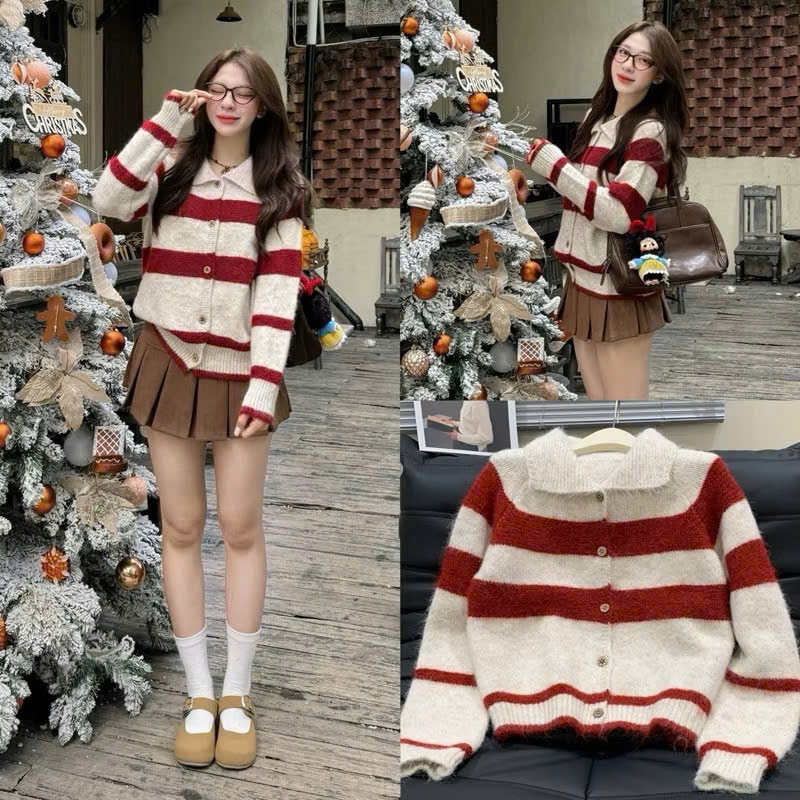 AolenkeA756_P6K5 เสื้อสเวตเตอร์กระดุมทรงกว้างทําจากขนสัตว์หนา